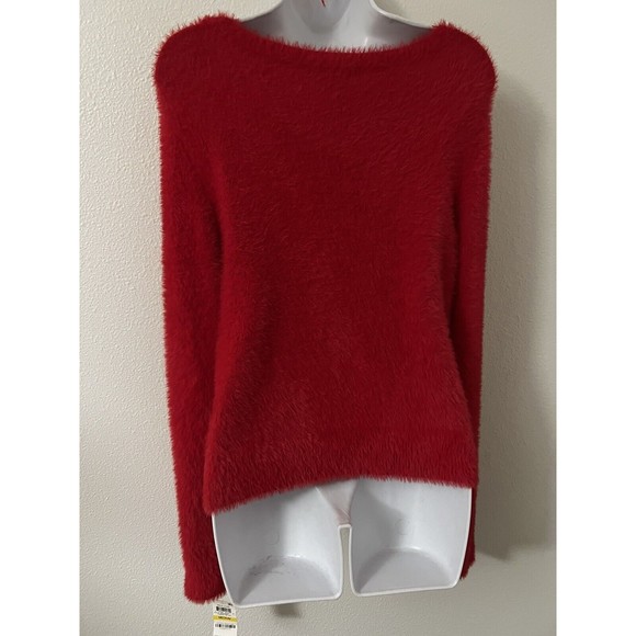 Bar III $60 Women's Fuzzy Sweater Stretchy Red  Medium New Holiday Macy’s Cozy - Picture 2 of 8